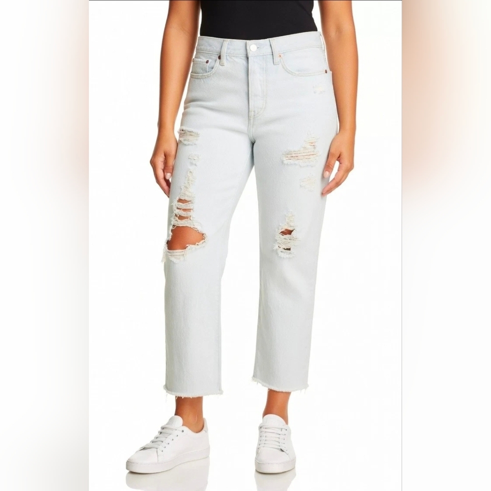 NWT Levi's Wedgie Straight in Thin Ice Destroyed Rigid Denim Crop Jeans 31 $128